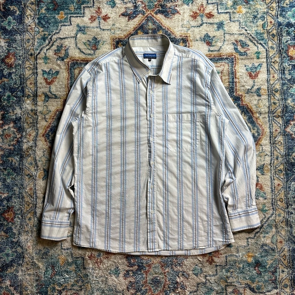Vintage Blue White Striped Long Sleeve Button-up Shirt